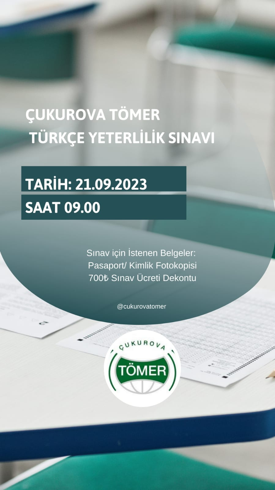 ÇUKUROVA TÖMER TÜRKÇE SERTİFİKA SINAVI 21 EYLÜL 2023 TARİHİNDE YAPILACAK